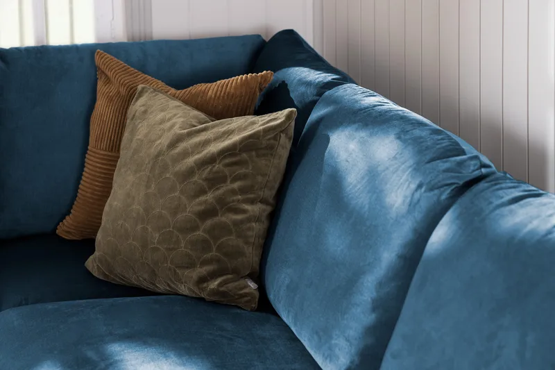 Trend 4-sits Högervänd U-formad Soffa med Divan och Schäslong i Sammet - Blå - Möbler - Vardagsrum - Soffor - U-soffor