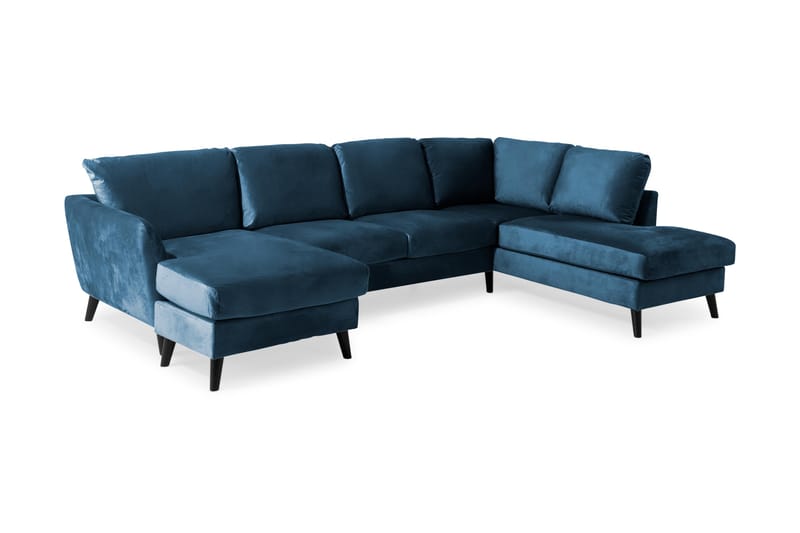 Trend 4-sits Högervänd U-formad Soffa med Divan och Schäslong i Sammet - Blå - Möbler - Vardagsrum - Soffor - U-soffor