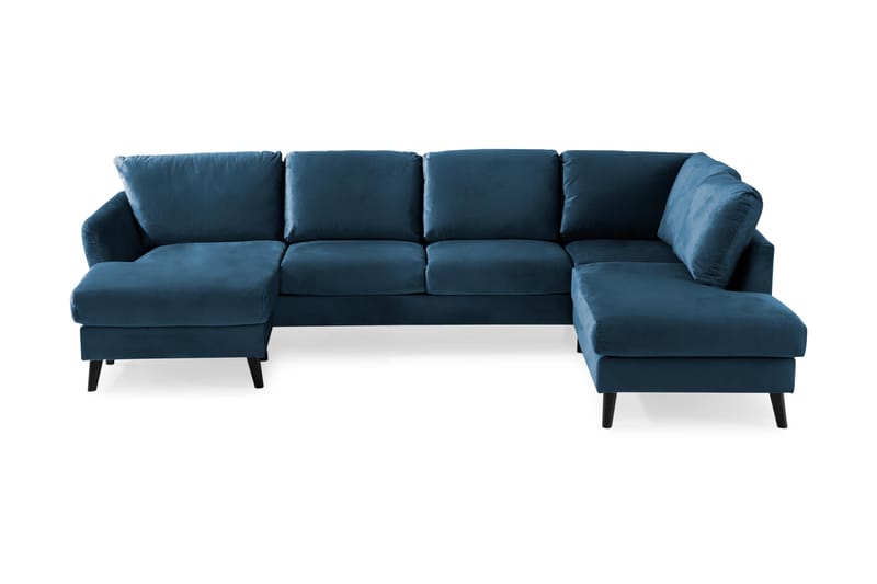 Trend 4-sits Högervänd U-formad Soffa med Divan och Schäslong i Sammet - Blå - Möbler - Vardagsrum - Soffor - U-soffor