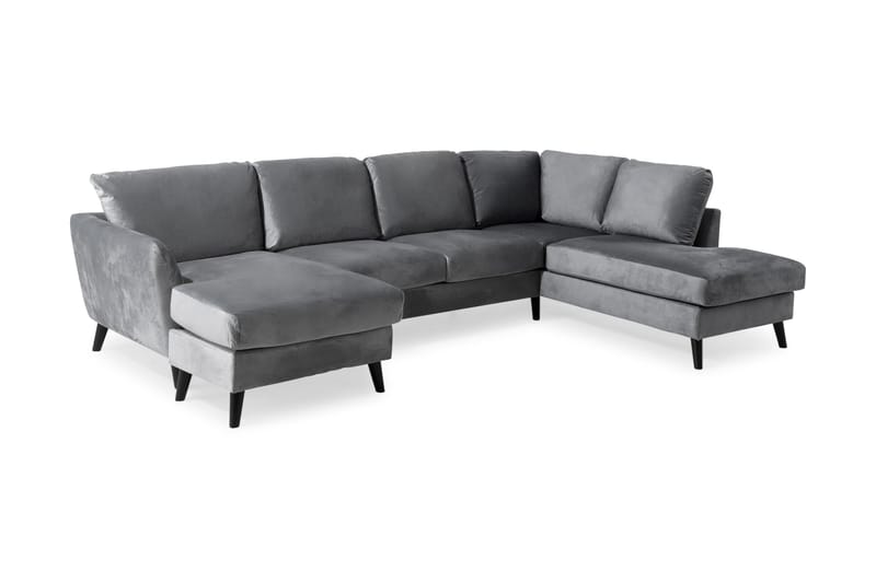 Trend 4-sits Högervänd U-formad Soffa med Divan och Schäslong i Sammet - Ljusgrå - Möbler - Vardagsrum - Soffor - U-soffor