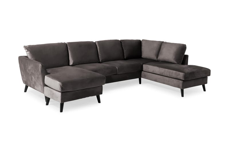 Trend 4-sits Högervänd U-formad Soffa med Divan och Schäslong i Sammet - Mörkgrå - Möbler - Vardagsrum - Soffor - U-soffor