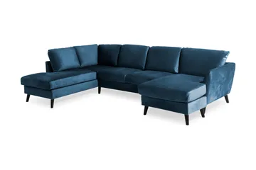 Trend 4-sits Vänstervänd U-formad Soffa med Divan och Schäslong i Sammet - Blå - Möbler - Vardagsrum - Soffor - U-soffor