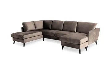 Trend 4-sits Vänstervänd U-formad Soffa med Divan och Schäslong i Sammet - Brun - Möbler - Vardagsrum - Soffor - U-soffor