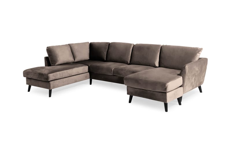Trend 4-sits Vänstervänd U-formad Soffa med Divan och Schäslong i Sammet - Brun - Möbler - Vardagsrum - Soffor - U-soffor