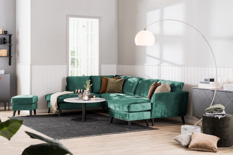 Trend 4-sits Vänstervänd U-formad Soffa med Divan och Schäslong i Sammet - Grön - Möbler - Vardagsrum - Soffor - U-soffor