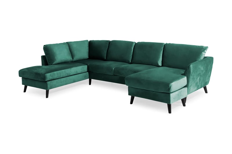 Trend 4-sits Vänstervänd U-formad Soffa med Divan och Schäslong i Sammet - Grön - Möbler - Vardagsrum - Soffor - U-soffor