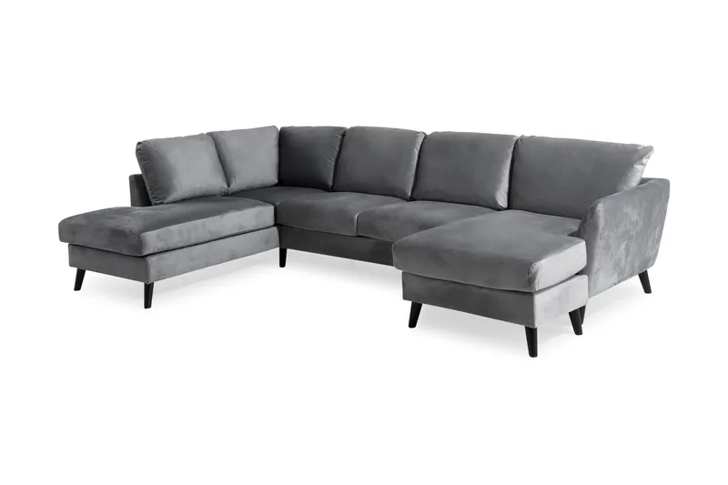 Trend 4-sits Vänstervänd U-formad Soffa med Divan och Schäslong i Sammet - Ljusgrå - Möbler - Vardagsrum - Soffor - U-soffor