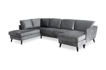 Trend 4-sits Vänstervänd U-formad Soffa med Divan och Schäslong i Sammet - Ljusgrå - Möbler - Vardagsrum - Soffor - U-soffor
