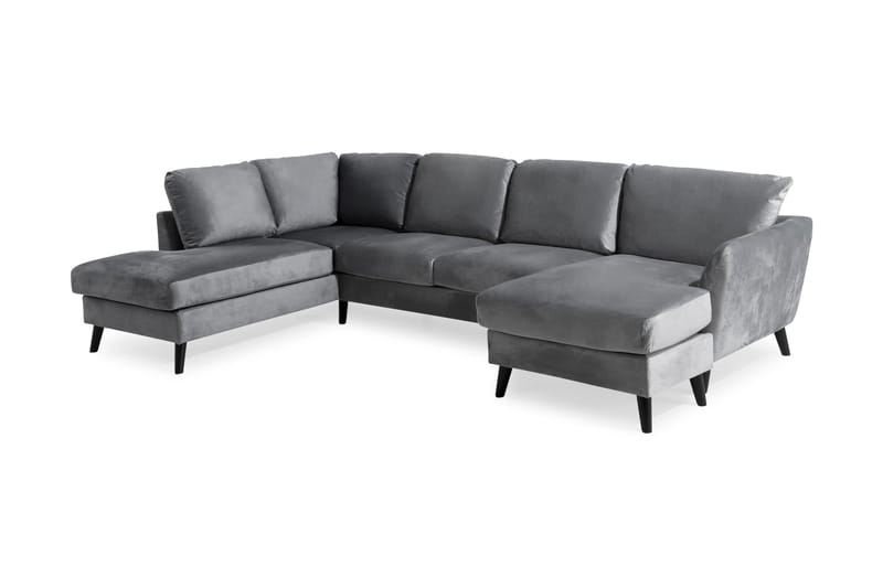 Trend 4-sits Vänstervänd U-formad Soffa med Divan och Schäslong i Sammet - Ljusgrå - Möbler - Vardagsrum - Soffor - U-soffor