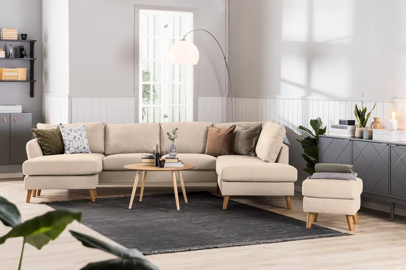 Trend 4-sits Vänstervänd U-formad Soffa med Divan och Schäslong i Tyg - Beige - Möbler - Vardagsrum - Soffor - U-soffor