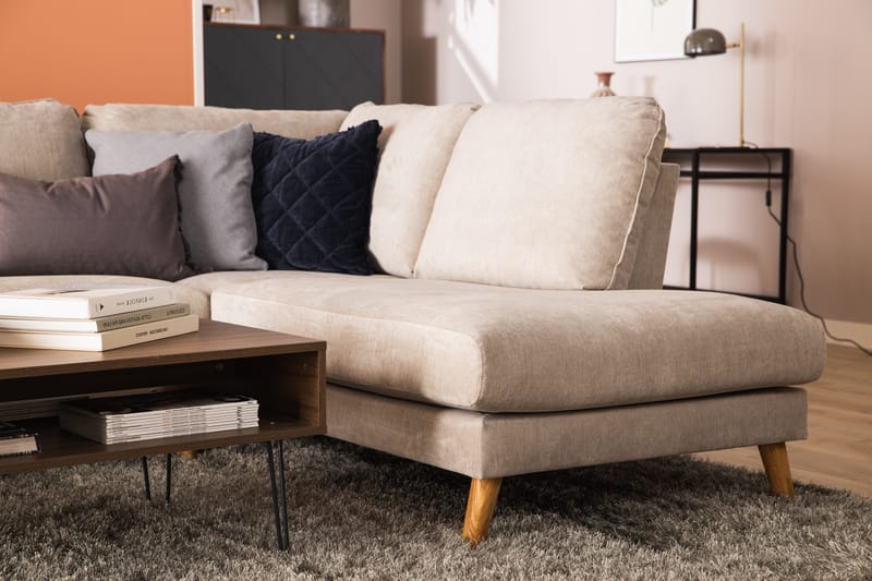 Trend Lyx 4-sits Högervänd U-formad Soffa med Divan och Schäslong i Tyg - Beige - Möbler - Vardagsrum - Soffor - U-soffor