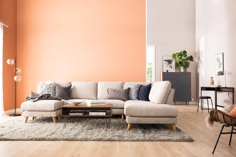 Trend Lyx 4-sits Högervänd U-formad Soffa med Divan och Schäslong i Tyg - Beige - Möbler - Vardagsrum - Soffor - U-soffor