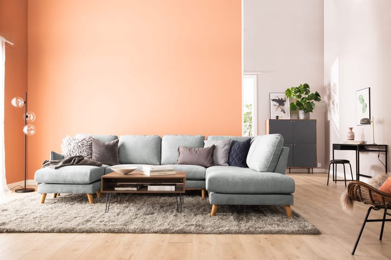 Trend Lyx 4-sits Högervänd U-formad Soffa med Divan och Schäslong i Tyg - Grå - Möbler - Vardagsrum - Soffor - U-soffor