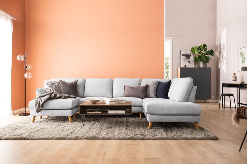 Trend Lyx 4-sits Högervänd U-formad Soffa med Divan och Schäslong i Tyg - Ljusgrå - Möbler - Vardagsrum - Soffor - U-soffor