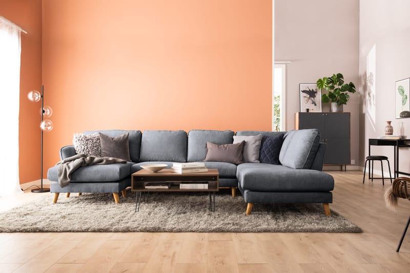 Trend Lyx 4-sits Högervänd U-formad Soffa med Divan och Schäslong i Tyg - Mörkgrå - Möbler - Vardagsrum - Soffor - U-soffor