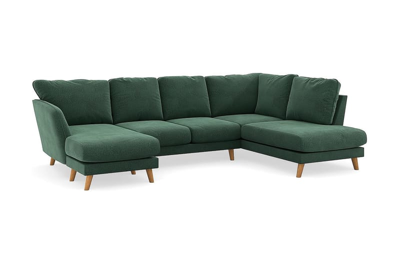 Trend Lyx 4-sits Vänstervänd U-formad Soffa med Divan och Schäslong i Sammet - Mörkgrön - Möbler - Vardagsrum - Soffor - U-soffor