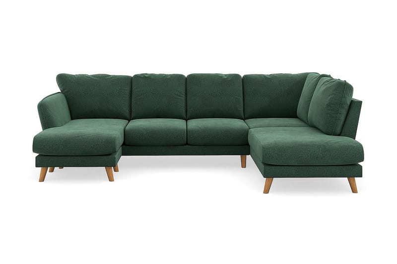 Trend Lyx 4-sits Vänstervänd U-formad Soffa med Divan och Schäslong i Sammet, Mörkgrön