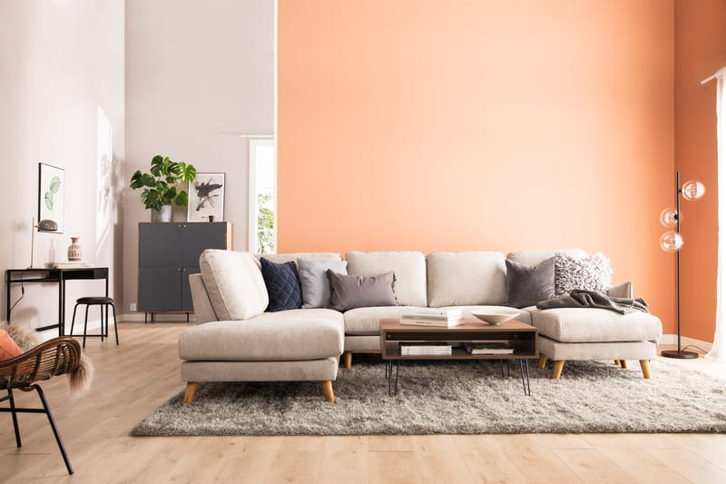 Trend Lyx 4-sits Vänstervänd U-formad Soffa med Divan och Schäslong i Tyg - Beige - Möbler - Vardagsrum - Soffor - U-soffor