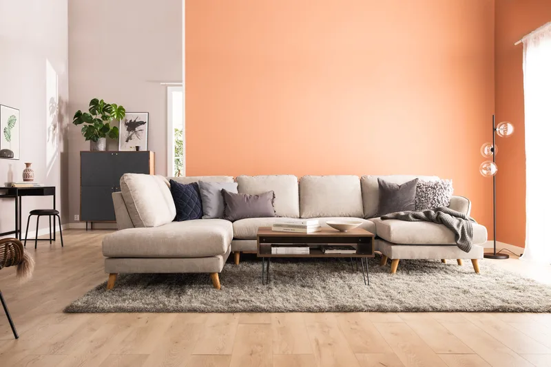 Trend Lyx 4-sits Vänstervänd U-formad Soffa med Divan och Schäslong i Tyg - Beige - Möbler - Vardagsrum - Soffor - U-soffor