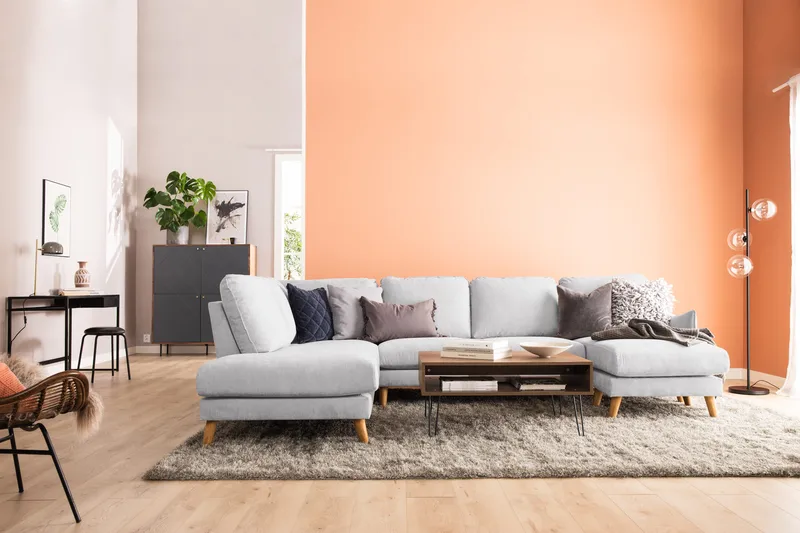 Trend Lyx 4-sits Vänstervänd U-formad Soffa med Divan och Schäslong i Tyg - Ljusgrå - Möbler - Vardagsrum - Soffor - U-soffor