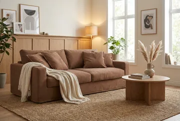 Valencia Extra Djup 3-sits Soffa med avtagbar och tvättbar klädsel - Rostbrun - Möbler - Vardagsrum - Soffor - 3-sits soffor