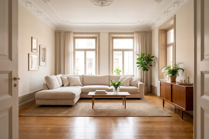 Valencia Extra Djup 4-sits Soffa med Schäslong Vänster - Benvit - Möbler - Vardagsrum - Soffor - Divansoffa & schäslong