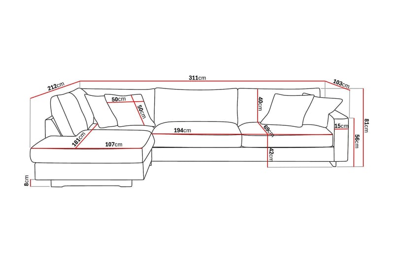Valencia Extra Djup 4-sits Soffa med Schäslong Vänster - Mörkbrun - Möbler - Vardagsrum - Soffor - Divansoffa & schäslong