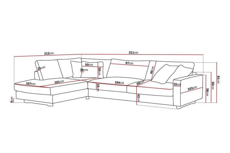 Valencia Extra Djup 4-sits Soffa med Schäslong Vänster - Mörkbrun - Möbler - Vardagsrum - Soffor - Divansoffa & schäslong