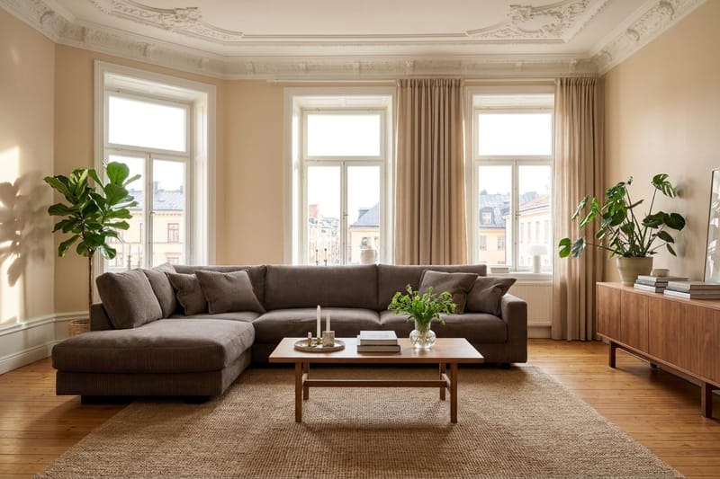 Valencia Extra Djup 4-sits Soffa med Schäslong Vänster - Mörkgrå - Möbler - Vardagsrum - Soffor - Divansoffa & schäslong