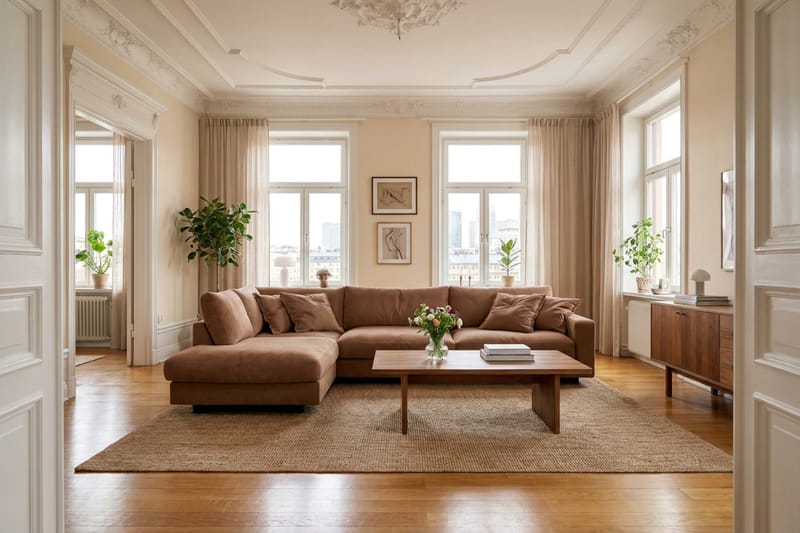 Valencia Extra Djup 4-sits Soffa med Schäslong Vänster - Rostbrun - Möbler - Vardagsrum - Soffor - Divansoffa & schäslong