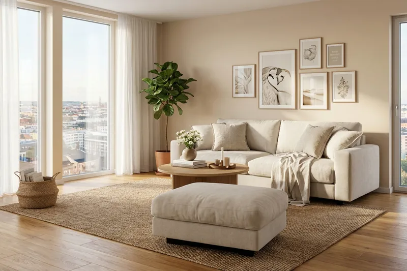 Valencia Soffgrupp Extra Djup 3-sits Soffa + Fotpall i Chenille - Beige - Möbler - Vardagsrum - Soffor - Hörnsoffor