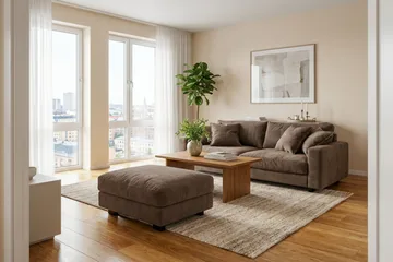 Valencia Soffgrupp Extra Djup 3-sits Soffa + Fotpall i Chenille - Mörkbrun - Möbler - Vardagsrum - Soffor - Hörnsoffor