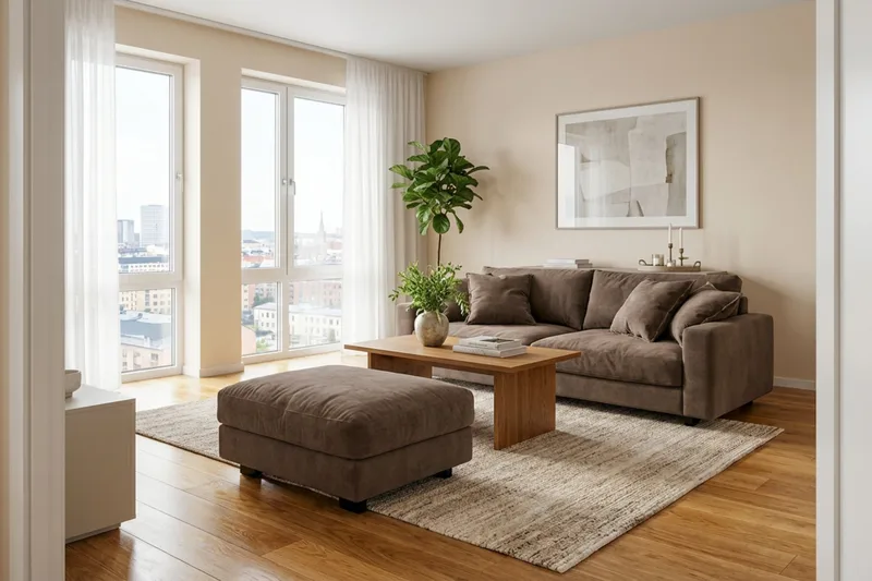 Valencia Soffgrupp Extra Djup 3-sits Soffa + Fotpall i Chenille - Mörkbrun - Möbler - Vardagsrum - Soffor - Hörnsoffor