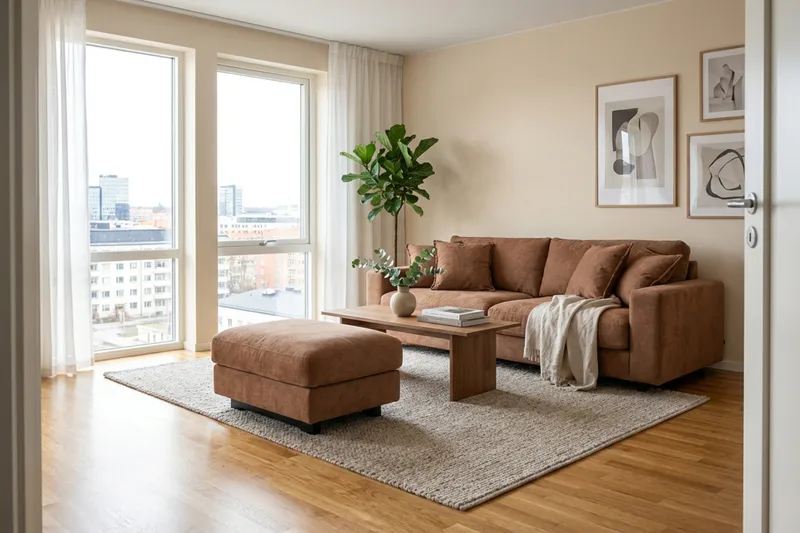 Valencia Soffgrupp Extra Djup 3-sits Soffa + Fotpall i Chenille - Rostbrun - Möbler - Vardagsrum - Soffor - Hörnsoffor