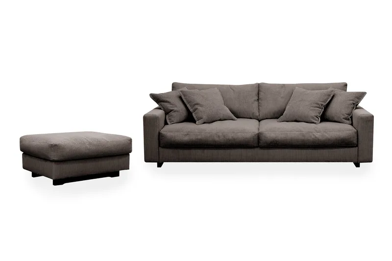 Valencia Soffgrupp Extra Djup 3-sits Soffa + Fotpall, Mörkgrå