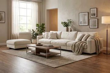 Valencia Soffgrupp Extra Djup 5-sits Soffa + Fotpall i Chenille - Beige - Möbler - Vardagsrum - Soffor - Hörnsoffor