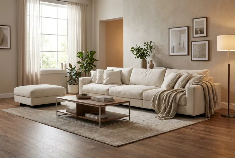 Valencia Soffgrupp Extra Djup 5-sits Soffa + Fotpall i Chenille - Beige - Möbler - Vardagsrum - Soffor - Hörnsoffor