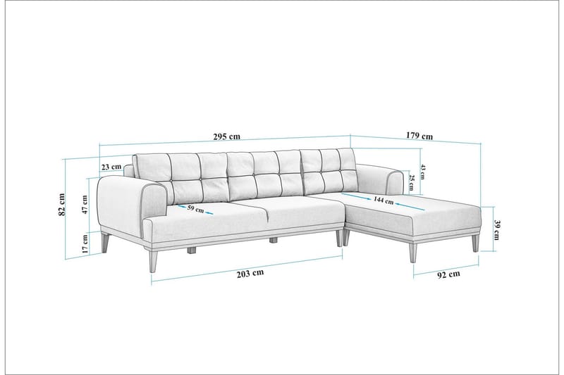 Valsot 4-sits Soffa med Divan - Grå - Möbler - Vardagsrum - Soffor - Divansoffa & schäslong