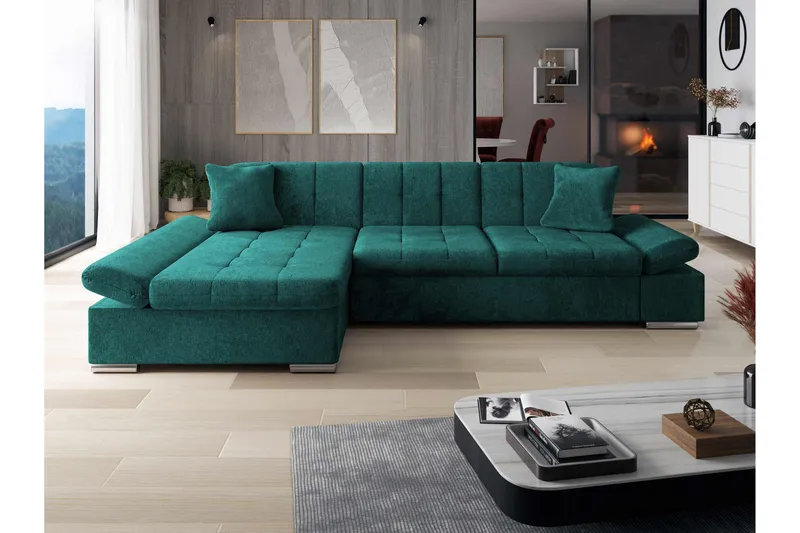 Vananda Soffa med Divan 3-sits i Chenille - Grön - Möbler - Vardagsrum - Soffor - Divansoffa & schäslong