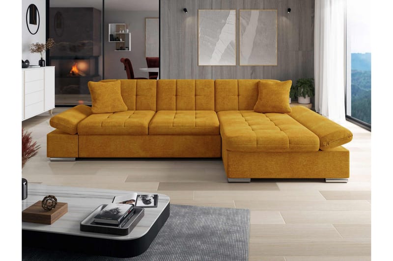 Vananda Soffa med Divan 3-sits i Sammet - Gul - Möbler - Vardagsrum - Soffor - Divansoffa & schäslong