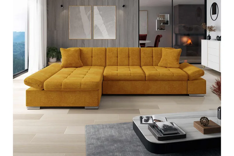 Vananda Soffa med Divan 3-sits i Sammet - Gul - Möbler - Vardagsrum - Soffor - Divansoffa & schäslong