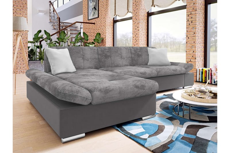Vananda Soffa med Divan 3-sits i Sammet - Mörkgrå/Ljusgrå - Möbler - Vardagsrum - Soffor - Divansoffa & schäslong