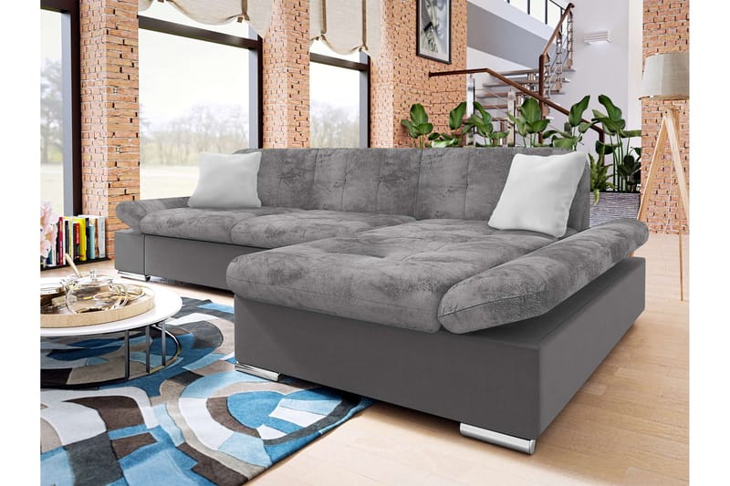 Vananda Soffa med Divan 3-sits i Sammet - Mörkgrå/Ljusgrå - Möbler - Vardagsrum - Soffor - Divansoffa & schäslong