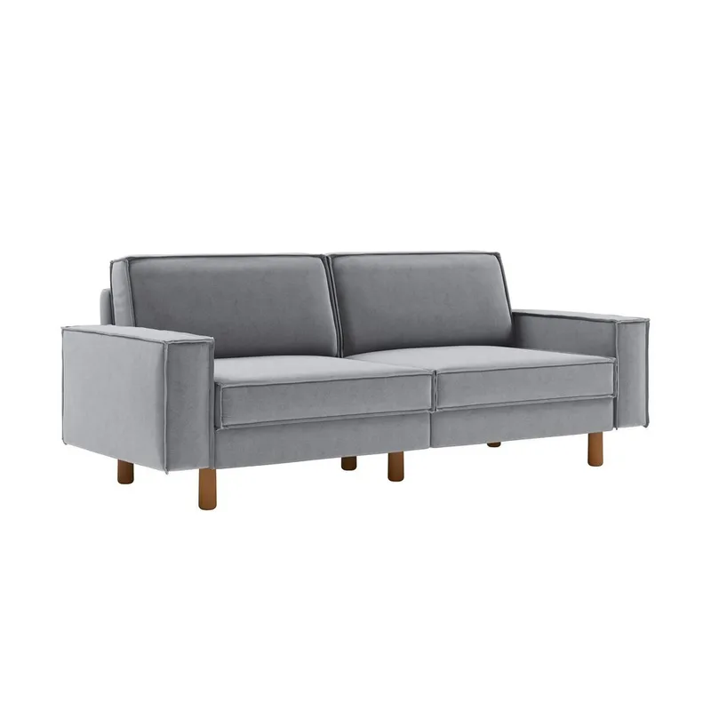 Vilsa 3-sits Mjuk Djup Soffa med Kantsydd Boxig i Tyg, Ljusgrå