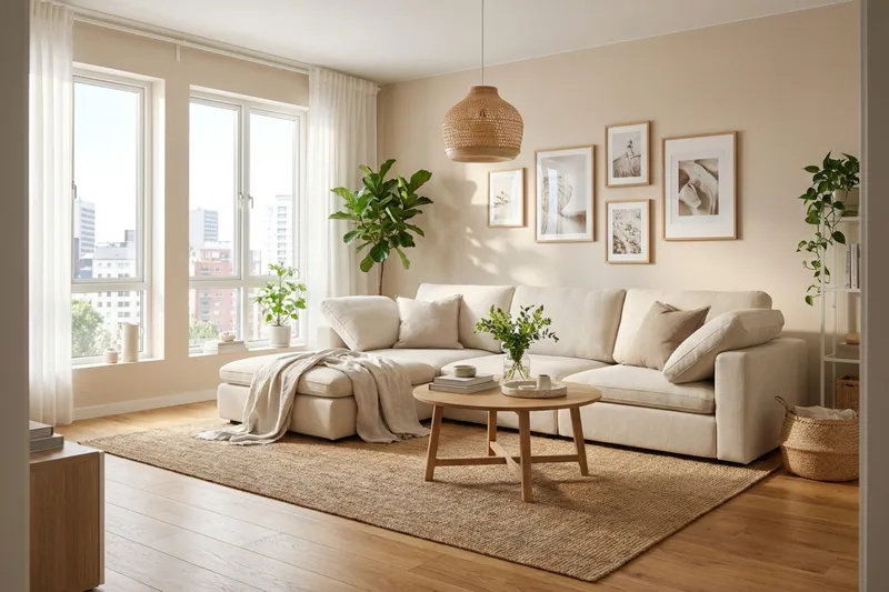 Visby 4-sits L-formad Djup Vändbar Soffa med Divan i Tyg - Beige - Möbler - Vardagsrum - Soffor - Divansoffa & schäslong