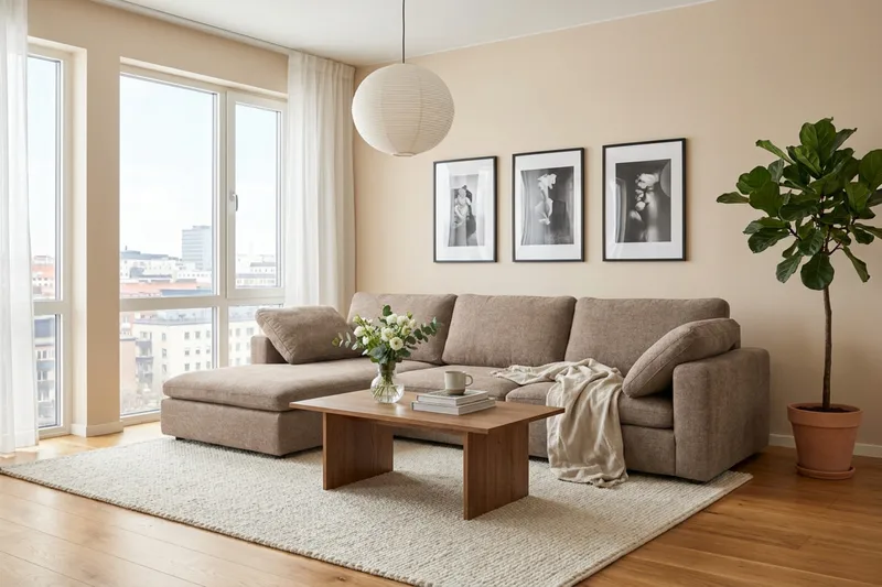 Visby 4-sits L-formad Djup Vändbar Soffa med Divan i Tyg - Brun - Möbler - Vardagsrum - Soffor - Divansoffa & schäslong
