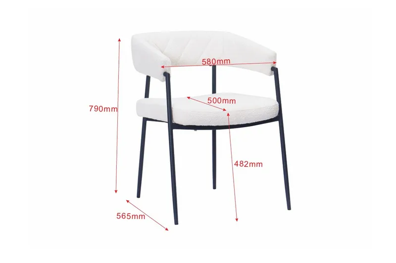 Ayana Matstol med armstöd - Vit Bouclé / Metallben Svart - Möbler - Vardagsrum - Stolar & sittmöbler - Karmstolar