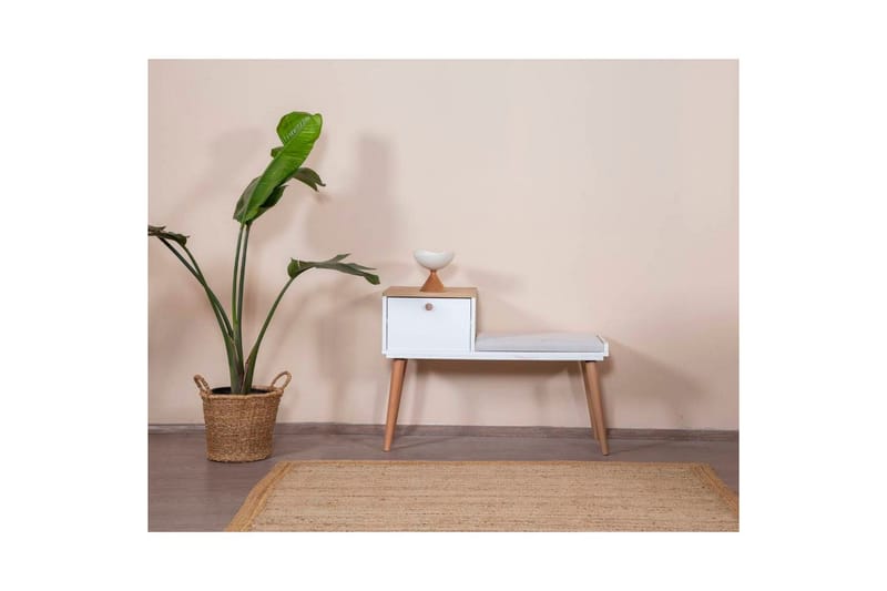 Bänk Vit / Ek - Vit - Möbler - Vardagsrum - Stolar & sittmöbler - Pallar