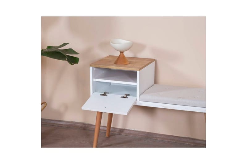 Bänk Vit / Ek - Vit - Möbler - Vardagsrum - Stolar & sittmöbler - Pallar