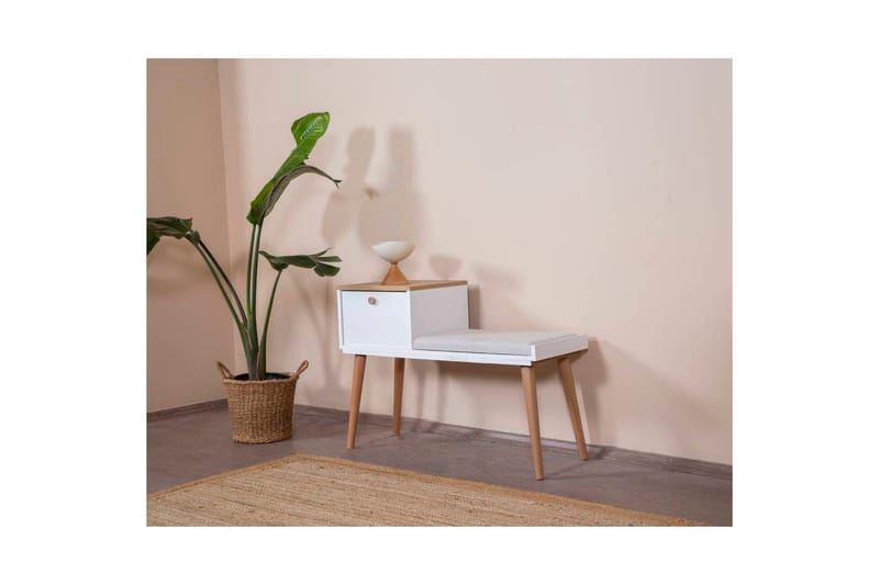 Bänk Vit / Ek - Vit - Möbler - Vardagsrum - Stolar & sittmöbler - Pallar